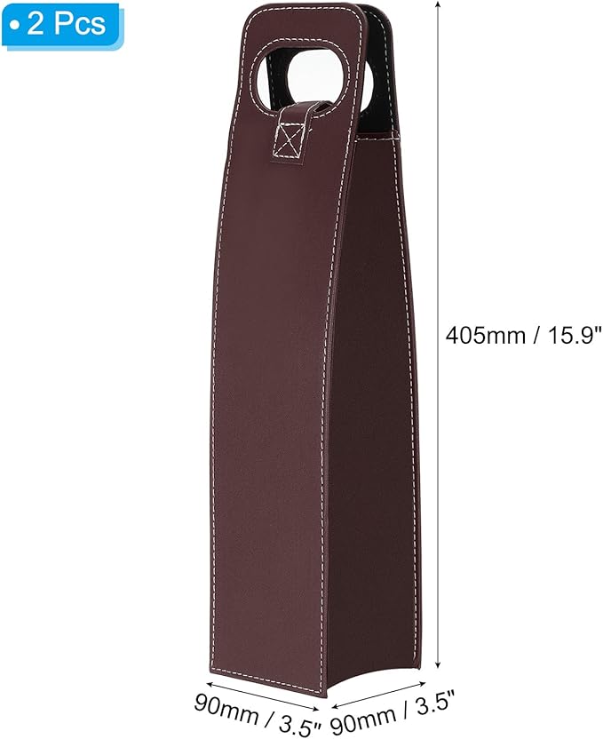 PATIKIL Wine Gift Bag, 2 Pack Wine Bag Reusable Leather Wine Tote Carrier for Wine Bottles Portable Champagne Gift Bags for Picnic Party Wedding, Brown