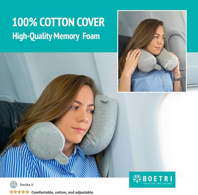 Twist Memory Foam Travel Pillow - Cotton Cover - Travel Bag Included - Adjustable, Bendable Pillow for Neck, Head, Chin, Lumbar and Leg Support (Dark Gray)