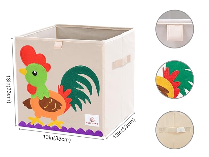 Foldable Animal Cube Storage Bins,Washable Toy Storage Organizer Boxes Bins Baskets for Kids,Boys,Girls,Nursery,Playroom,Storage Chest with Handle & Upgrade PP Partition,13 inch