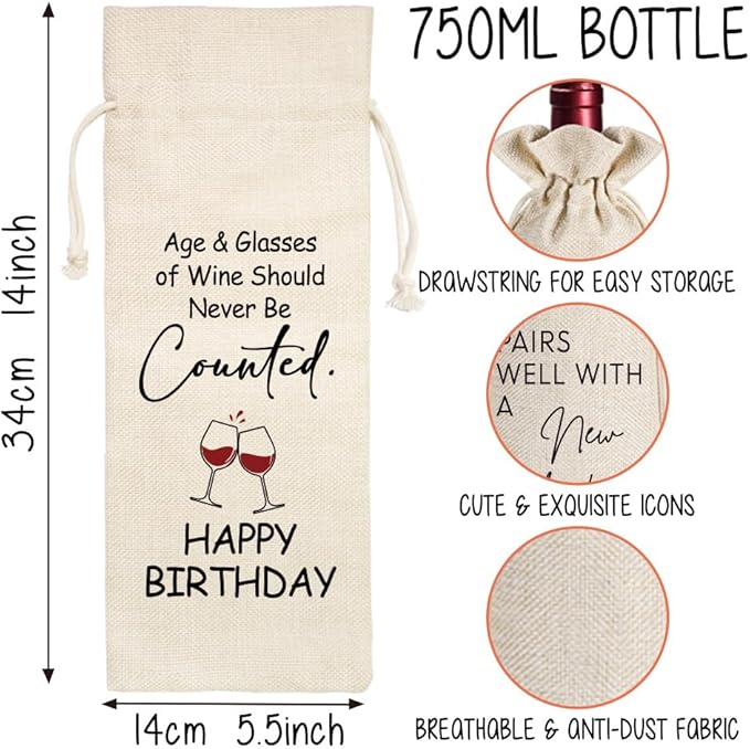 Qubereeree Birthday Gift for Women Men, Birthday Party Decorations, Birthday Party Decoration Wine Bag Gifts, Funny Birthday Wine Bags, Happy Birthday Gifts for Friends, Bday Gift Wine Bag-25