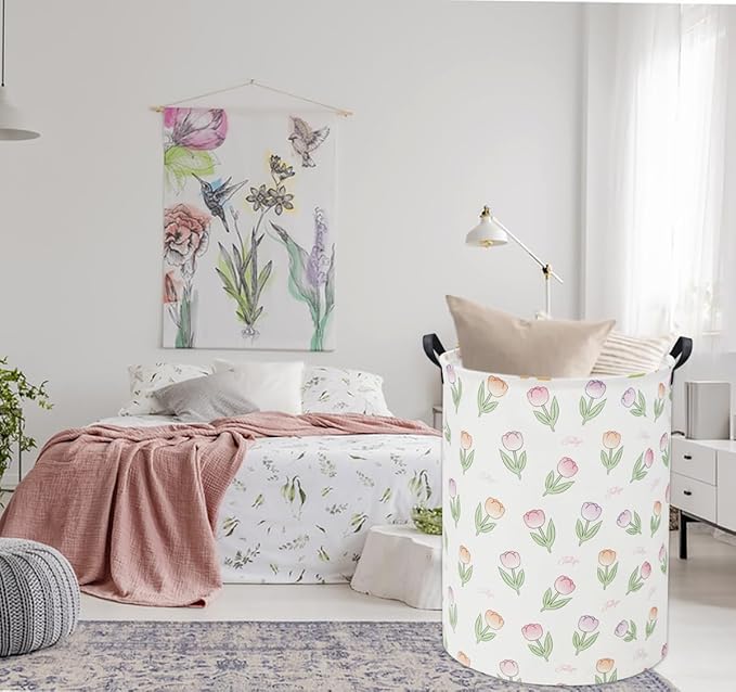 Tulip Kids Laundry Basket Baby Hamper Tulip Toy Storage Bin for Boys Room Decor Baby Nursery Hamper Gift Baskets for Bedroom Bathroom(Tulip)