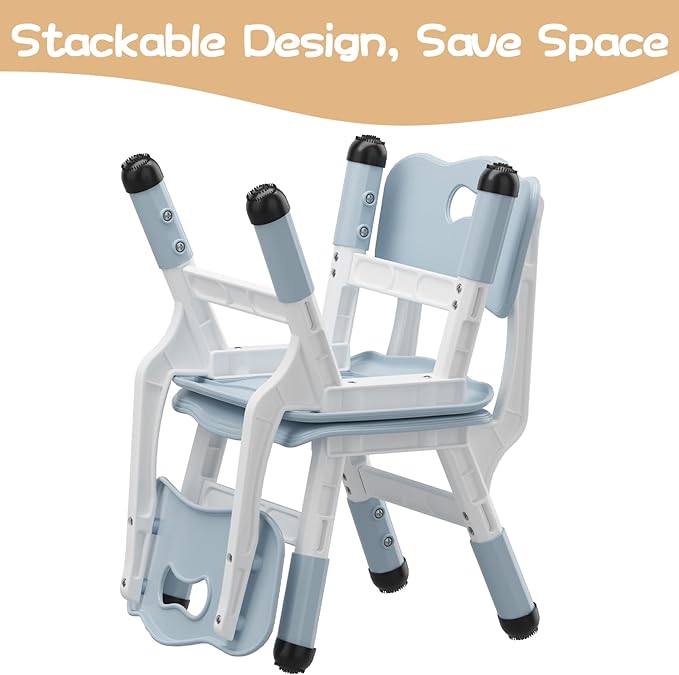 Adjustable Kids Chair (2pcs), 3 Level Height Adjustable Toddler Chair, Plastic Indoor Outdoor Child Chair for Children Age 2-8 Family School Home Daycare Use, Grayish Blue