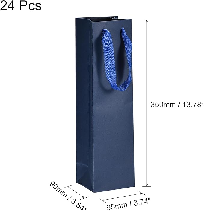 uxcell Wine Bags, 24pcs Dark Blue 4 x 4 x 14 In Wine Gift Bags with Handles Paper Wine Tote Bag for Wedding Birthday Christmas Party Supplies