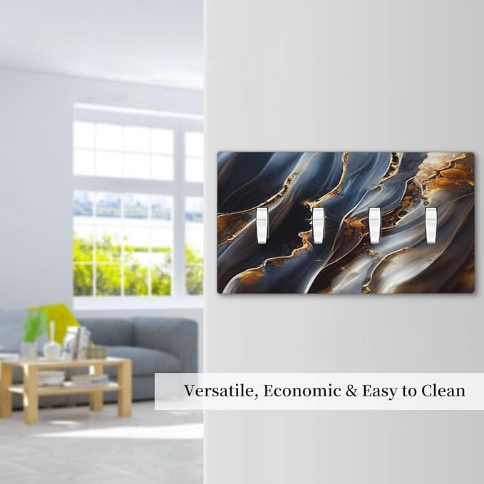 Gradient Abstract Ripple Blue Gold Marble Printed Quad Toggle Light Switch Covers 4 Gang Wall Plate Decorative Switchplate Electrical Faceplate for Kitchen Bathroom Bedroom Decor