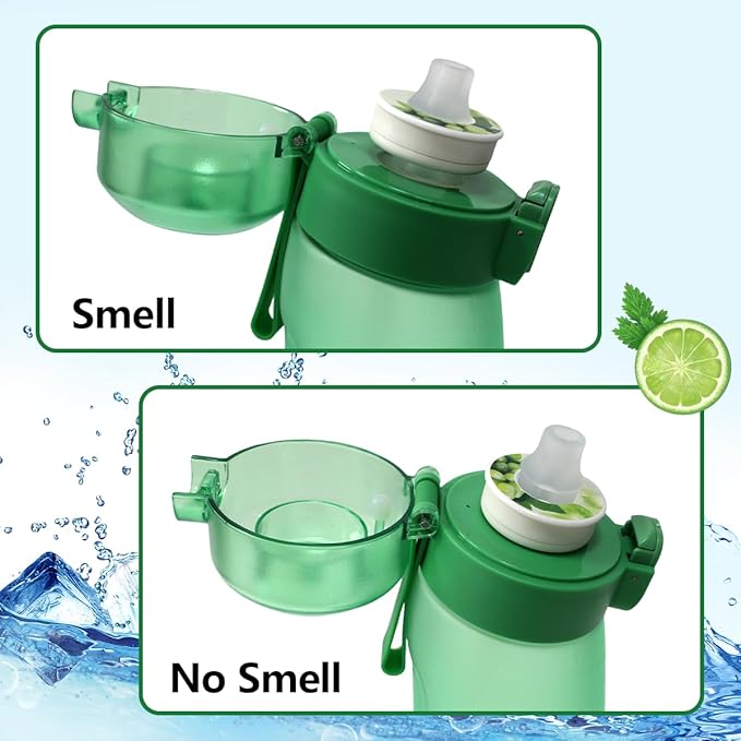 Water Bottle with Flavor Pods 21.9 Oz/650ml Fruit Fragrance Water Bottle Recyclable Sports Air Water Cup Scented Pods for Outdoor (Green)