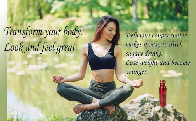 Pure Copper Water Bottle - Handcrafted - Ayurveda health benefits - Large 35 oz - Leak proof - Easy to carry for Sports, Fitness, Yoga, School - Red and Black Pretty Petals Motifs Enamel