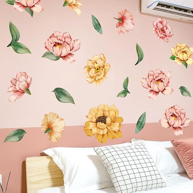 Floral Wall Decals Set - Vibrant Colors & Sizes - 2 Sheets of 30x90cm - Easy Peel & Stick for Home Decor