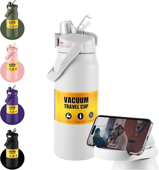 ColorSub 50oz Insulated Water Bottle With 2-in-1 Straw and Chug Leakproof Lid, BPA Free Stainless Steel Wide Mouth Sports Water Cup Flask White