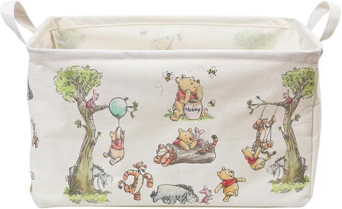 Winnie Storage Nursery Basket, Large Square Canvas Laundry Hamper With A Waterproof PE Coating, Foldable, Bathroom and Bedroom Set, Clothes ,Toys Bin, Baby Nursery Hamper Decor(White)