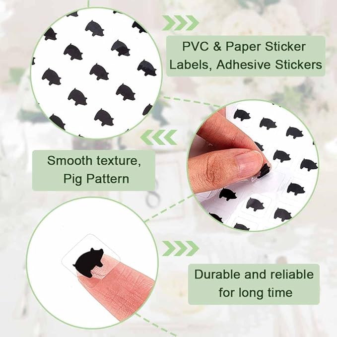 OLYCRAFT 2400pcs Black Meal Stickers 0.5 inch Menu Choices Sticker Pig Pattern Meal Stickers for Place Cards Wedding Meal Indicator Stickers Meal Choice Stickers for Banquet