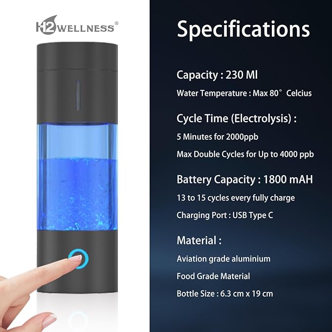 Hydrogen Water Bottle Machine Generator SPE PEM Advanced Technology, Vent with Inhaler Adapter (Polycarbonate (PC))
