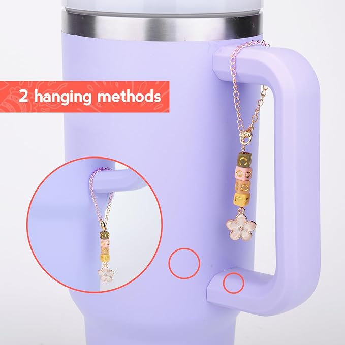 Mity rain 4 Pack Letter Charm Accessories For Stanley Cup, 4 PCS Charm Chains And 400PCS Greetings/Name ID DIY Letter Beads, Letter Handle Charm Designed For Stanley Tumbler Handle Decorations (Gold)