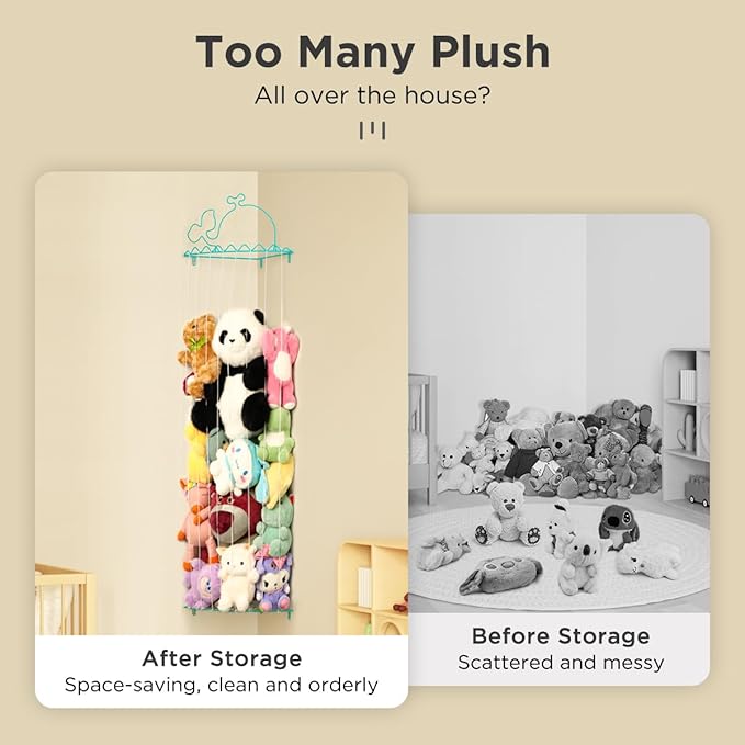 Stuffed Animal Storage,Stuffed Animal Holder with Adjustable Length,Corner Shelf for Kids Room Decor,Soft Toy Storage Organizer for Living Room,Bedroom,Nursery,Playroom,Kids Room