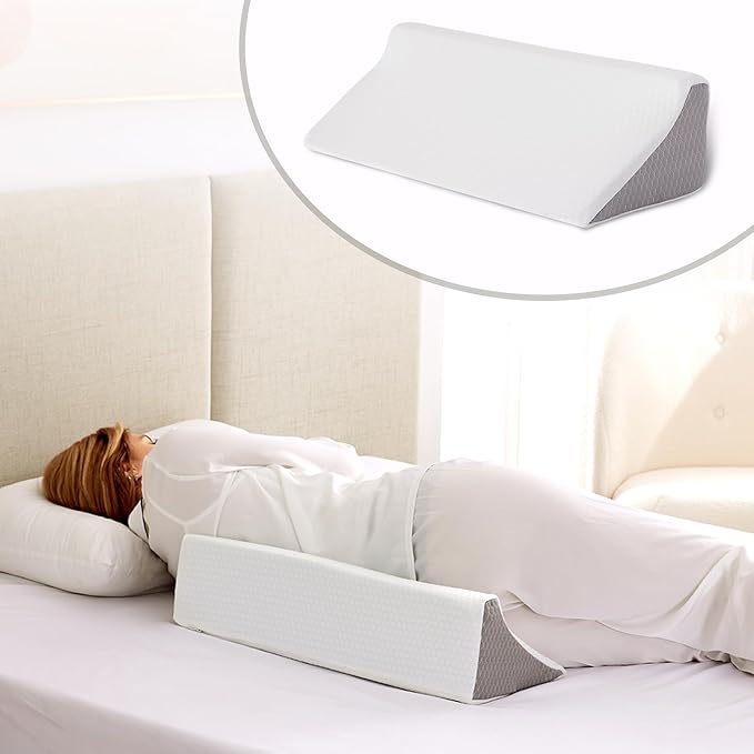 Wedge Pillow for Side Sleeping, Bed Wedge& Body Positioners, Back Pillow for Pregnancy, Back Pain, Leg Elevation and Side Sleepers, Memory Foam Body Pillow, Anti-Slip Base, White/Grey
