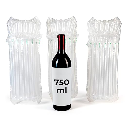 IDL Packaging Inflated Wine Bags for Travel, Pack of 3 - Reusable Air Column Bags for up to 750 ml Bottles - Wine Bottle Protector for Packing, Travel and Shipping - Glass Cushioning