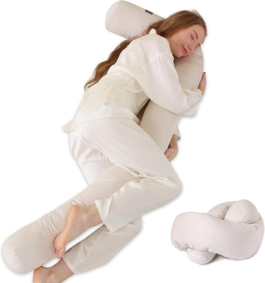 Long Body Pillow for Adults,Full Body Pillow with Velvet Pillowcase,Round Bolster Pillow for Sleeping,Hug Pillow(Beige,75×6 inch)