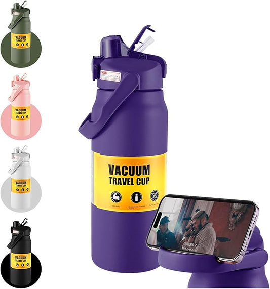 ColorSub 50oz Insulated Water Bottle With 2-in-1 Straw and Chug Leakproof Lid, BPA Free Stainless Steel Wide Mouth Sports Water Cup Flask Purple