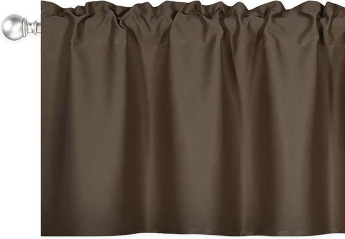 Coffee Brown Valance for Windows 52x18 Inch Solid Thermal Insulated Blackout Kitchen Short Curtain Toppers Valance Rod Pocket for Bathroom Living Room 1 Panel