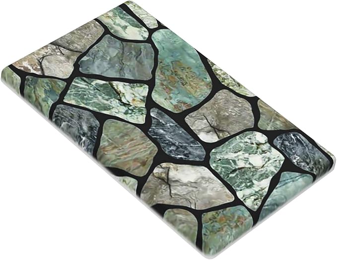 Green Stone Texture Single Blank Switch Wall Plate Cover Outlets Decorative 1-Gang for Electrical Room Bathroom Bedroom Home Kitchen One Receptacle Polycarbonate Power Gear 4.5" x 2.76"