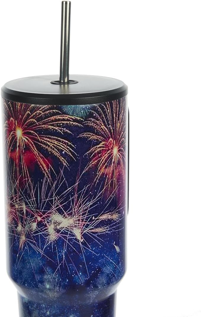 4th of July Americana Fireworks & Flags 40 Oz Stainless Steel Tumbler