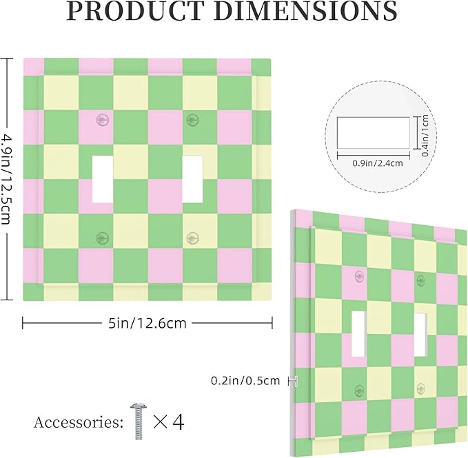 Checkered Gingham Double Toggle Light Switch Covers 2 Gang Wall Plate Dual Decorative Switchplate Electrical Faceplate for Bathroom Country Kitchen Bedroom Decor, 4.9" x 5"