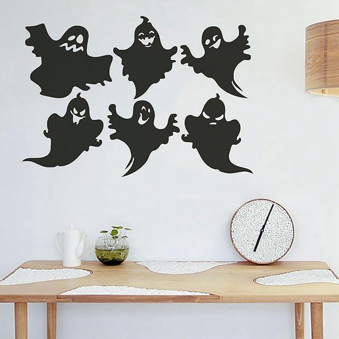 Ghost Wall Stickers Halloween Wall Decor Black Ghost Wall Decals Self Adhesive Design Halloween Ghostly Window Clings for Bedroom Living Room Home School Wall Decoration Halloween Party Supplies