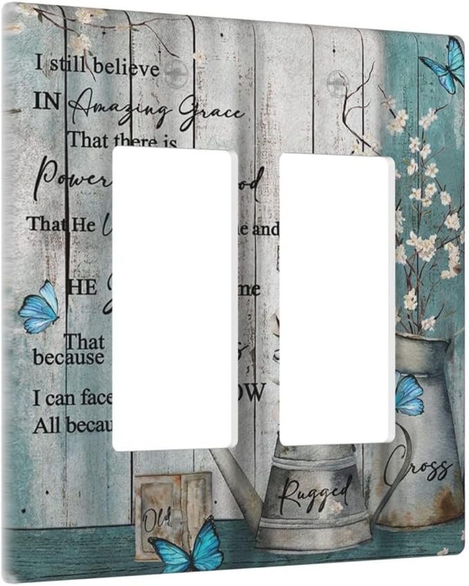 Vintage Teal Butterfly Inspirational Quotes Wood Plank 2 Gang Rocker Decora Light Switch Covers Dual Outlet Covers Wall Plate Decorative Switchplate Electrical Faceplate GFCI for Farmhouse Bedroom