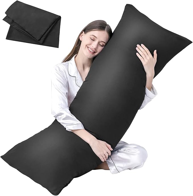 DOWNCOOL Luxury Full Body Pillow Insert with Fiber Cover - Ultra Soft Body Pillow for Sleeping - Breathable Long Bed Pillow Insert, 20"x54"(Black, with Cover)