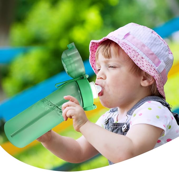 Water Bottle with Flavor Pods 21.9 Oz/650ml Fruit Fragrance Water Bottle Recyclable Sports Air Water Cup Scented Pods for Outdoor (Green)