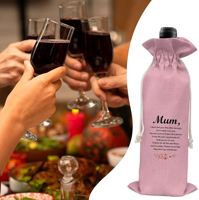HOIJAUMAI Mom Gift From Son Daughter, Gift for Mum Birthday Mother's Day, Mum Wine Bag Mom Wine Gift Bags (Pink)