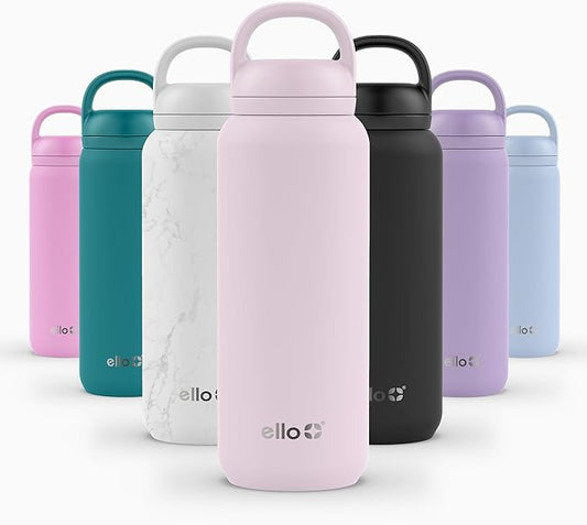 Ello Cooper Twist 32oz Stainless Steel Water Bottle with Chug Lid | Leak Proof | Double Walled and Vacuum Insulated | Built in Carry Loop | Dishwasher Safe | Cashmere Pink