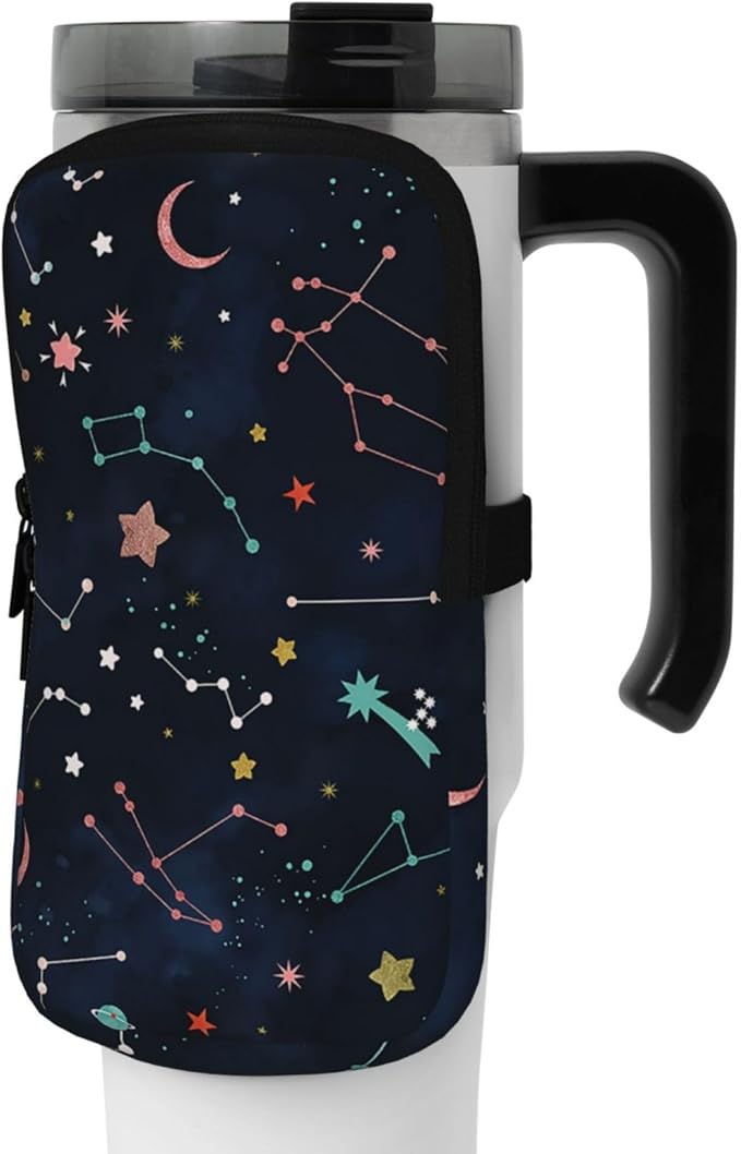 Galaxy Mandala Water Bottle Pouch for Stanley Cup 40oz 30oz,Personalized Gym Purse for Men Women, Tumbler Pouch with Versatile Pocket Water Bottle Bag for Cards, Keys, Phone