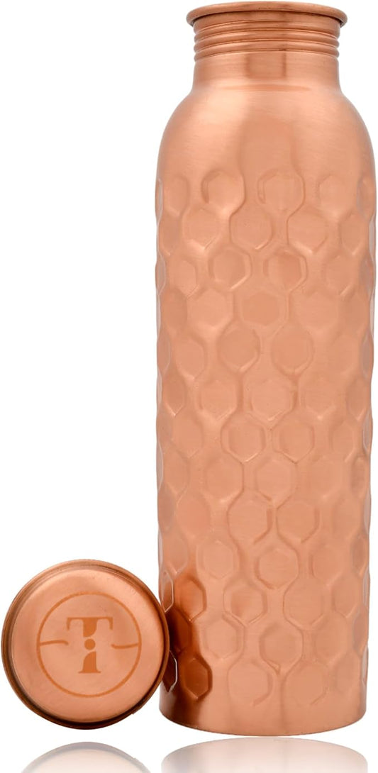 Pure Copper Metal Water Bottle - Indian Hand-Crafted Ayurveda Healing Benefit Water Bottle for Drinking, Travel, Hiking, Gym, Office, Outdoor - Normal Finish - 950 ML
