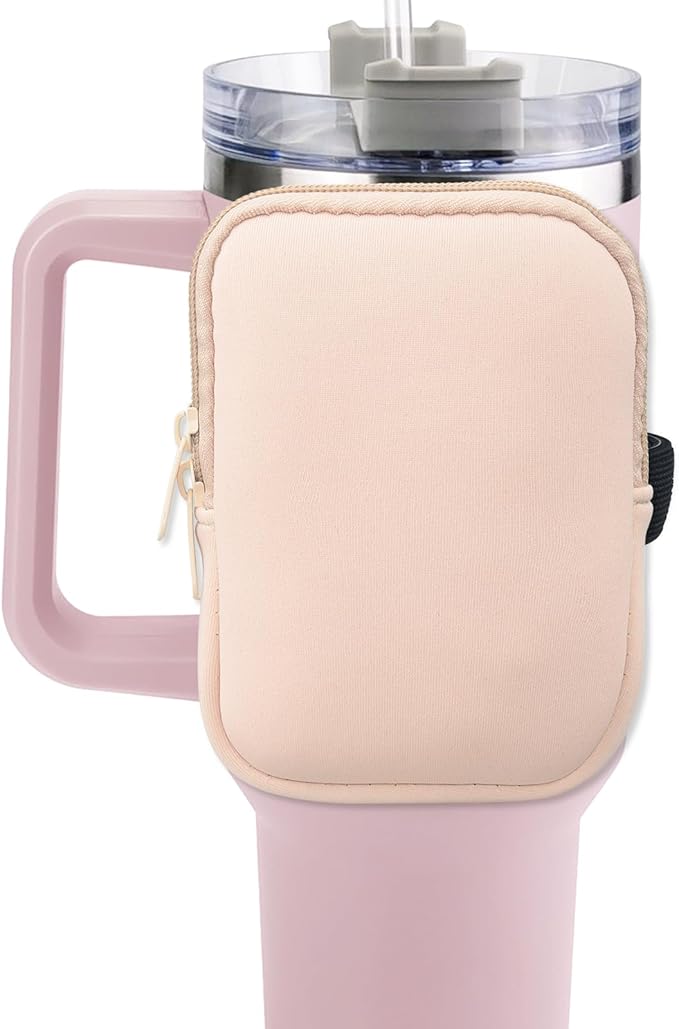 MONVIE Water Bottle Pouch Compatible with Stanley Quencher Adventure 40oz & Stanley IceFlow 20oz 30oz & Stanley Tumbler, Gym Accessories for Women, Tumbler Pouch for Cards, Keys, Earphone(Pink)