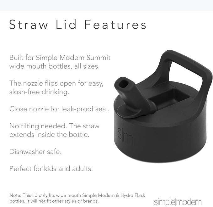 Simple Modern Summit Water Bottle Lid - Flip Lid with Handle, Insulated Straw Lid, and Insulated Chug Lid - Fits Hydro Flask Wide Mouth - -Midnight Black Pack of 3