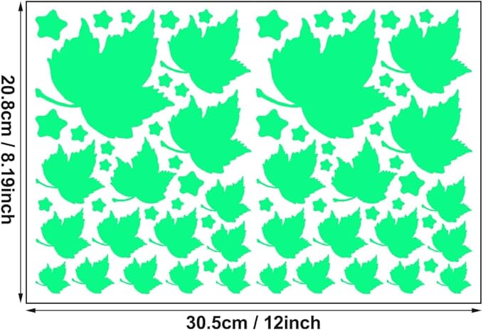 Glow in The Dark Leaf Wall Stickers for Home,60pcs PET Exquisite Carved Plant Wall Stickers for Bedrooms, Leaf Stickers Wall Decals for Boys and Girls Room, Cute Plant Decals Stickers Walls (Leaf 3)
