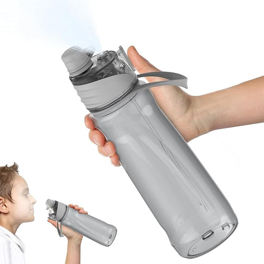 FEIJIAN Mist Water Bottle,22oz Sports Water Bottle with 2-IN-1 Mist & Sip Function, BPA-Free Plastic Water Bottles, Misting Water Bottle, Leakproof & Lightweight, Ideal for Fitness and Outdoor, Gray