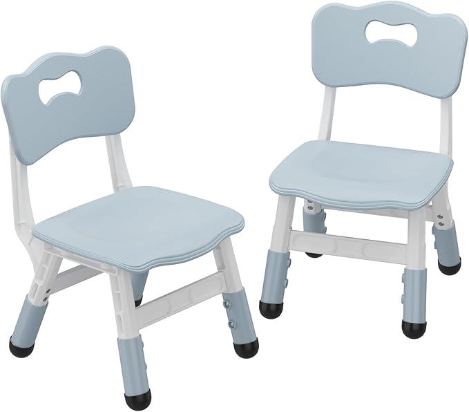 Adjustable Kids Chair (2pcs), 3 Level Height Adjustable Toddler Chair, Plastic Indoor Outdoor Child Chair for Children Age 2-8 Family School Home Daycare Use, Grayish Blue