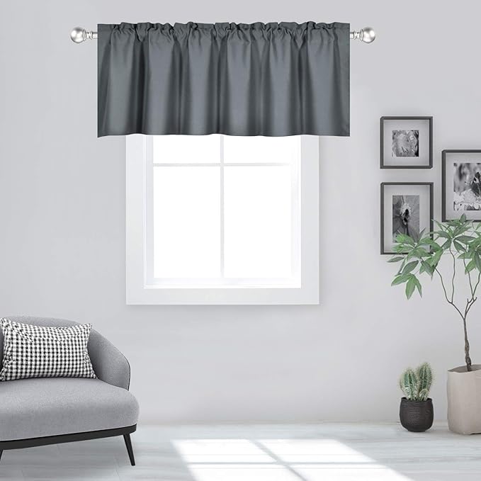 Gray Valance for Windows 60x18 Inch Solid Thermal Insulated Blackout Rod Pocket Kitchen Short Curtain Toppers Grey Valance for Bathroom Living Room 1 Panel