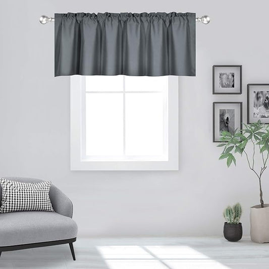 Gray Valance for Windows 60x18 Inch Solid Thermal Insulated Blackout Rod Pocket Kitchen Short Curtain Toppers Grey Valance for Bathroom Living Room 1 Panel