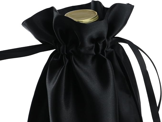 HEVSTIL 10Pcs Satin Wine Bags Wine Gift Bags with Decorative Bows,Wine Bottle Bags Reusable Wine Bottle Covers for Christmas, Wedding, Birthday, Travel, Holiday Party,Housewarming Gifts,Black