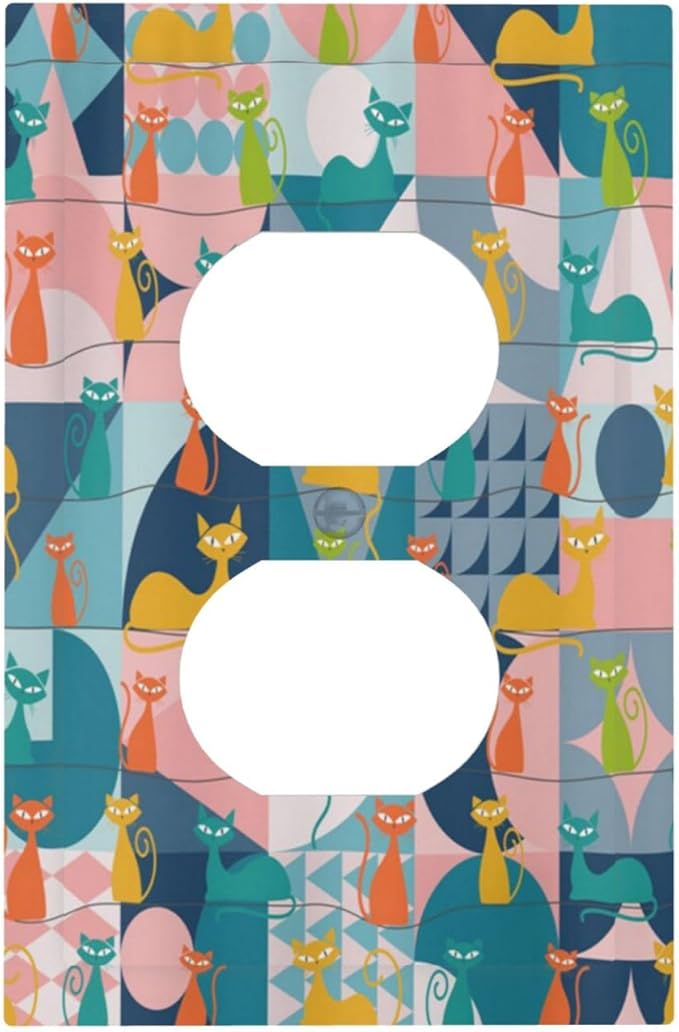 Mid Century Modern Atomic Cute Cats Single Duplex Wall Plate Covers Light Switch Cover 1 Gang Outlet Plate Decorative Switchplate Covers Electrical Faceplate for Kidroom Nursery Bedroom Decor