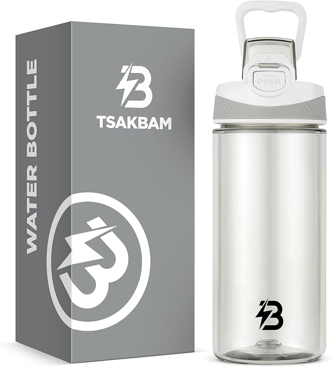 Clear Water Bottle, Reusable Sports Water Bottle Tritan with Leak-Proof Flip Top Lid and Carry Handle for Travel, Gym, Office, Outdoor (White, 16 Oz)