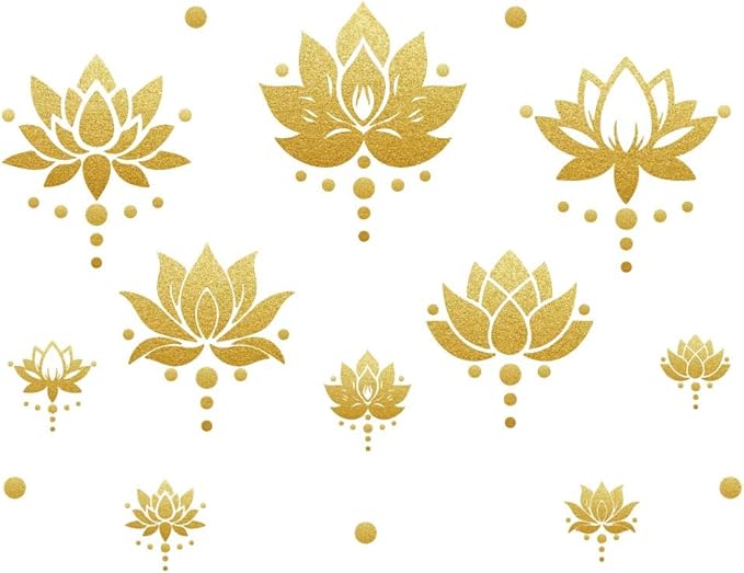 SUPERDANT Lotus Wall Stickers 57PCS Polka Dots Wall Decals Golden Lotus Window Clings Self Adhesive Wall Art Decals Flora Wall Stickers Murals Living Kids Room Decor Art DIY Gift