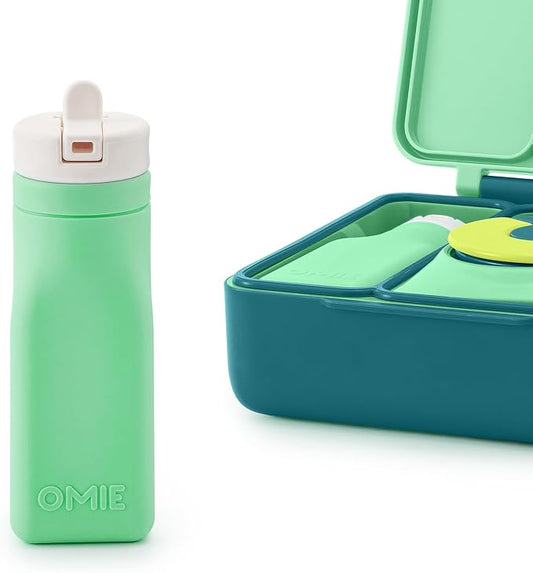 Omie OmieBox Reusable Silicone Water Bottle - 8.7 oz, Straw Top, BPA-Free & Phthalate-Free, Leak-Proof (Green)