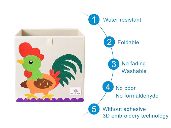 Foldable Animal Cube Storage Bins,Washable Toy Storage Organizer Boxes Bins Baskets for Kids,Boys,Girls,Nursery,Playroom,Storage Chest with Handle & Upgrade PP Partition,13 inch