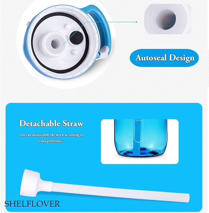 SHELFLOVER Light Blue Water Bottle With Narrow Straw, BPA FREE Clear Bottles With Handle One Hand Use Easy Carried, Flip Up, Suit School, Office, Gym, Office, 24oz (750ml), SLWB24OLB