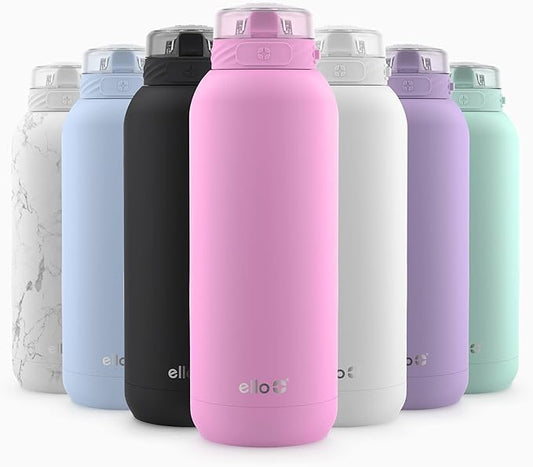 Ello Cooper 40oz Stainless Steel Water Bottle with Straw and Carry Handle, Double Walled and Vacuum Insulated Metal, Leak Proof Locking Lid with Soft Silicone Spout, Reusable, BPA Free, Bubblegum