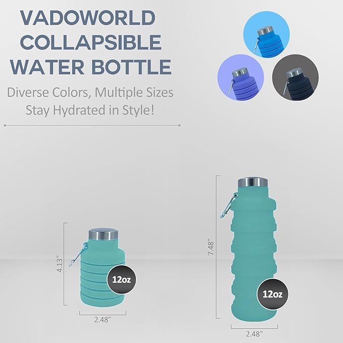 Collapsible Water Bottles 17oz, Odorless BPA-Free Silicone, Leak-Proof Foldable Reusable Bottle - Perfect for Travel Sports Gym Hiking Camping Cycling - Turquoise