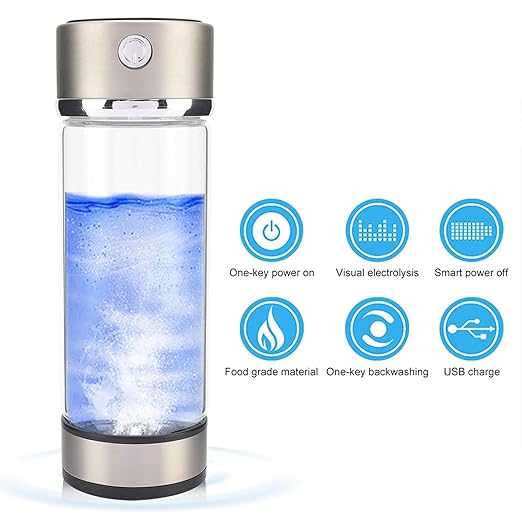 Portable Hydrogen Rich Water Cup, USB Charging Rich Hydrogen Water Purifier Filter Glass Bottle Portable Lonizer Cup, Hydrogen Water Bottle, Hydrogen Rich Water Glass Health Cup (5 Colors)